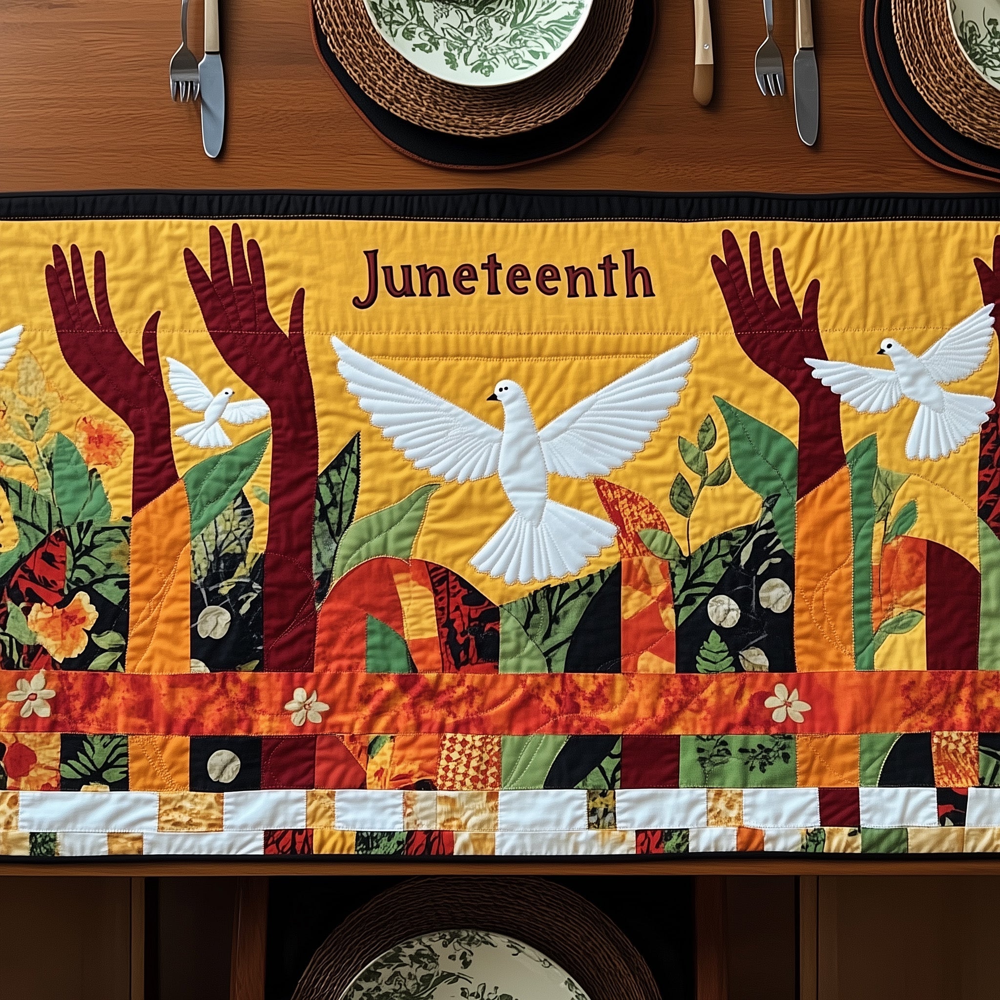 Juneteenth Spirit Soars Quilted Table Runner Winter Table Runner