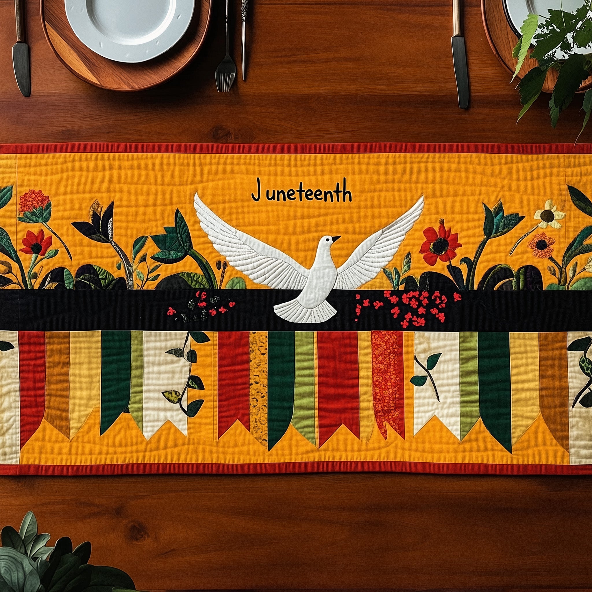 Juneteenth Wings Of Freedom Quilted Table Runner Xmas Table Runner for Family Gatherings