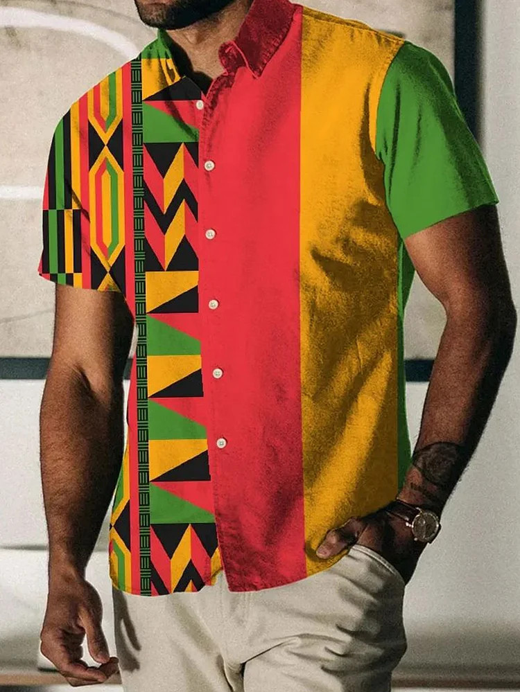 Juneteeth Art Black Pride Hawaiian Shirt African Geometry Patchwork Clothing For Men