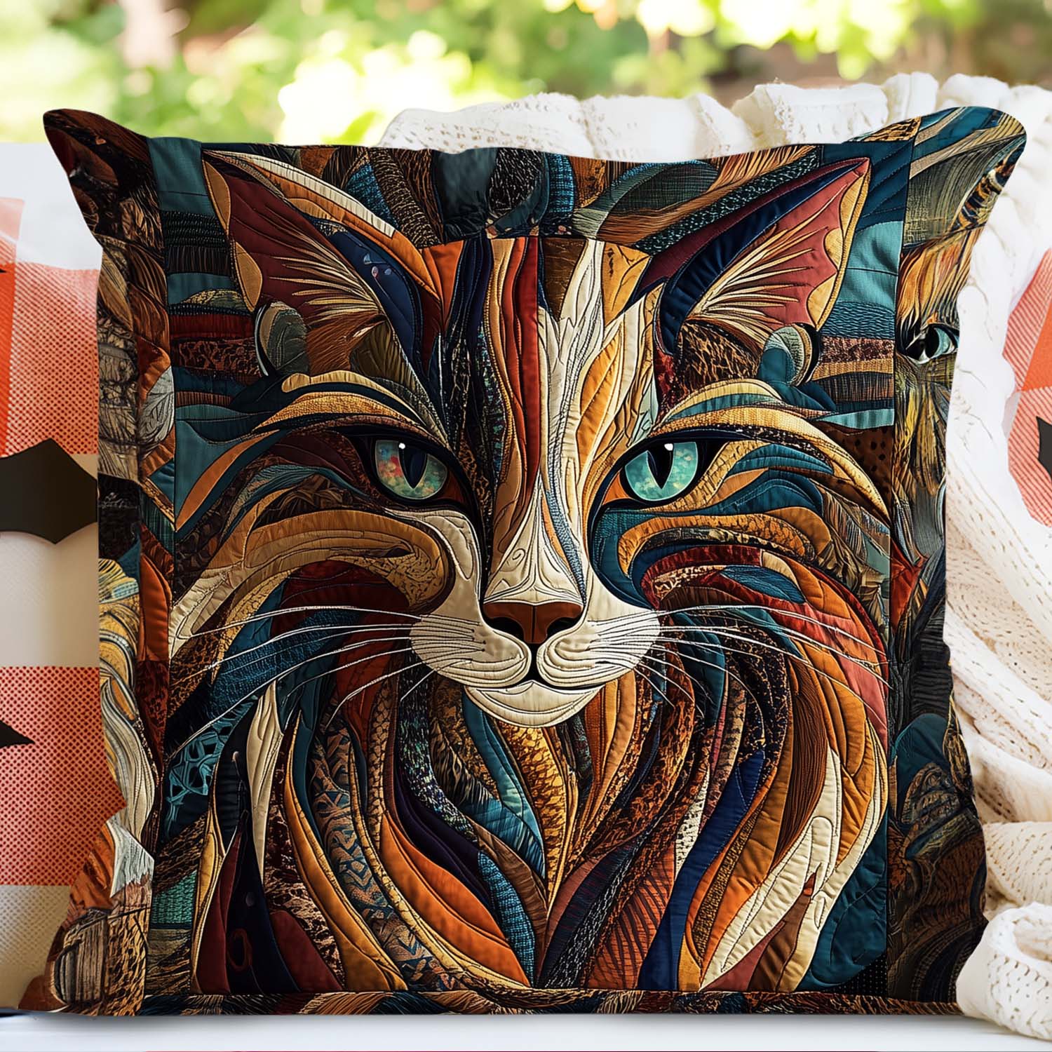 Jungle Cat Purrs And Patches Quilted Pillow Case Boho Style Animal Home Decor Animal Gifts