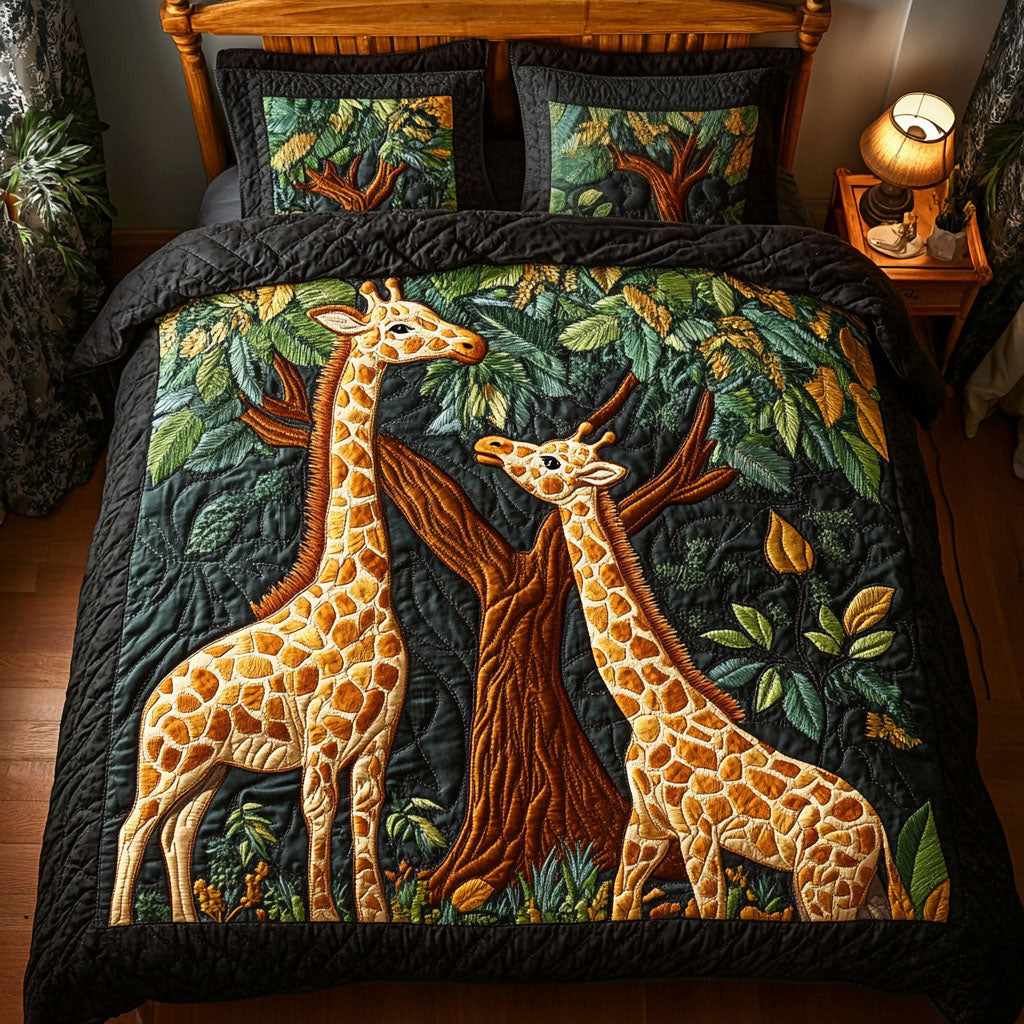 Jungle Duo Giraffes Quilted Bedding Set Cozy Comforter Set for Winter Warmth