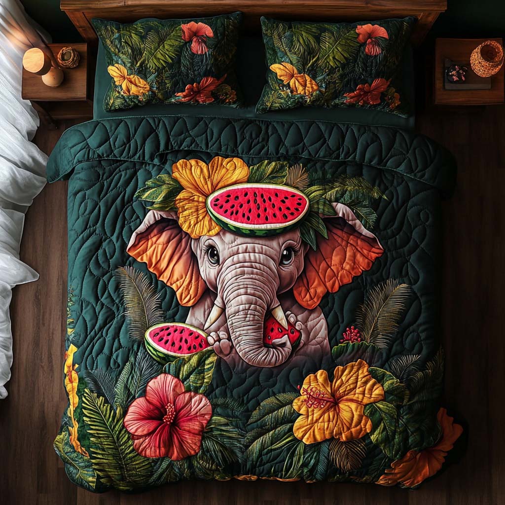Jungle Elephant Dance Quilted Bedding Set Bedspread Set Elephant Gifts For Him