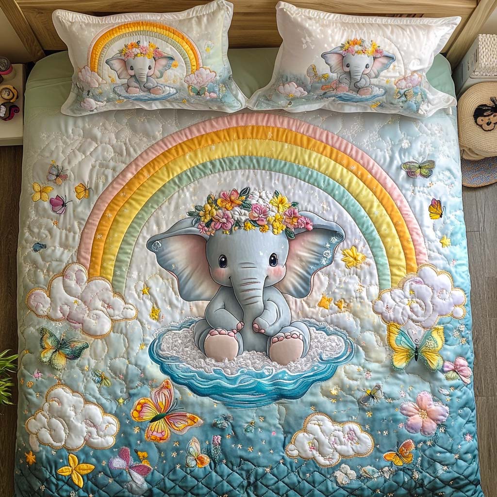 Jungle Elephant Quilted Bedding Set Cute Room Decor Gifts For Someone Who Likes Elephants