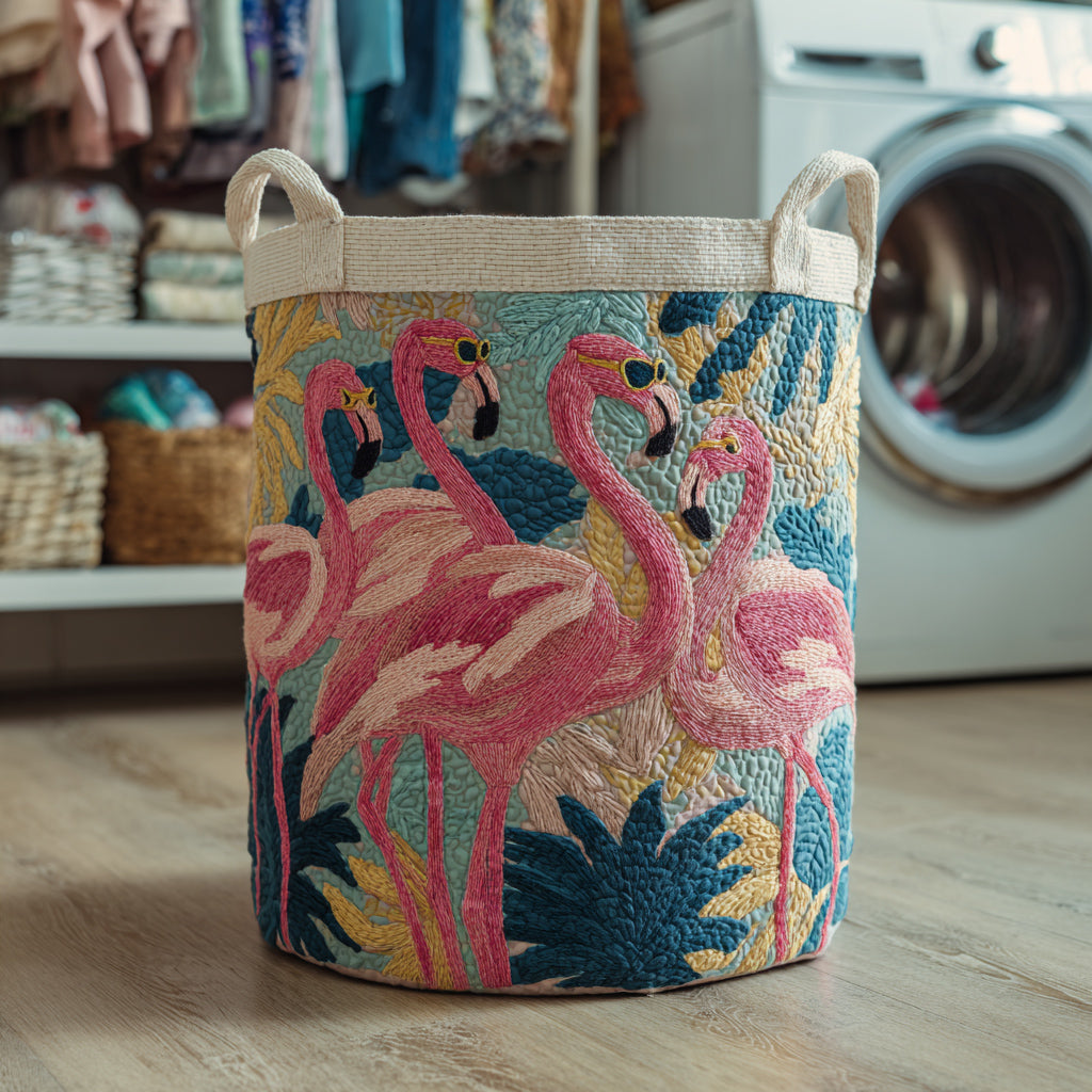 Jungle Flamingo Quilted Laundry Basket Everyday Merch Choice