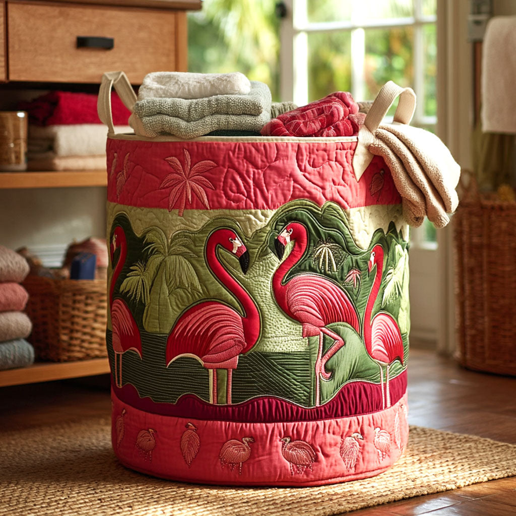 Jungle Flamingo Quilted Laundry Basket Spacious Quilted Laundry Organizer for Everyday Living