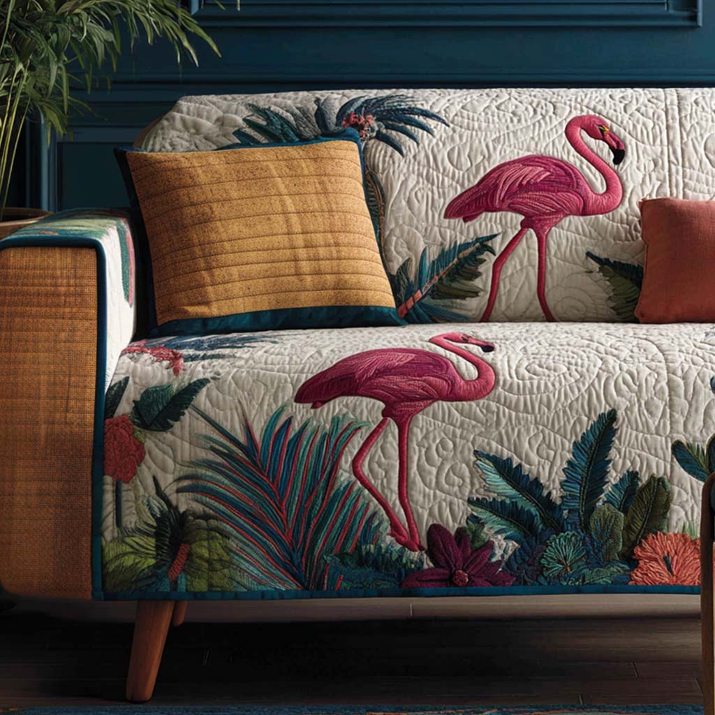 Jungle Flamingo Quilted Sofa Cover Holiday Living Room Decor Flamingo Christmas Gifts