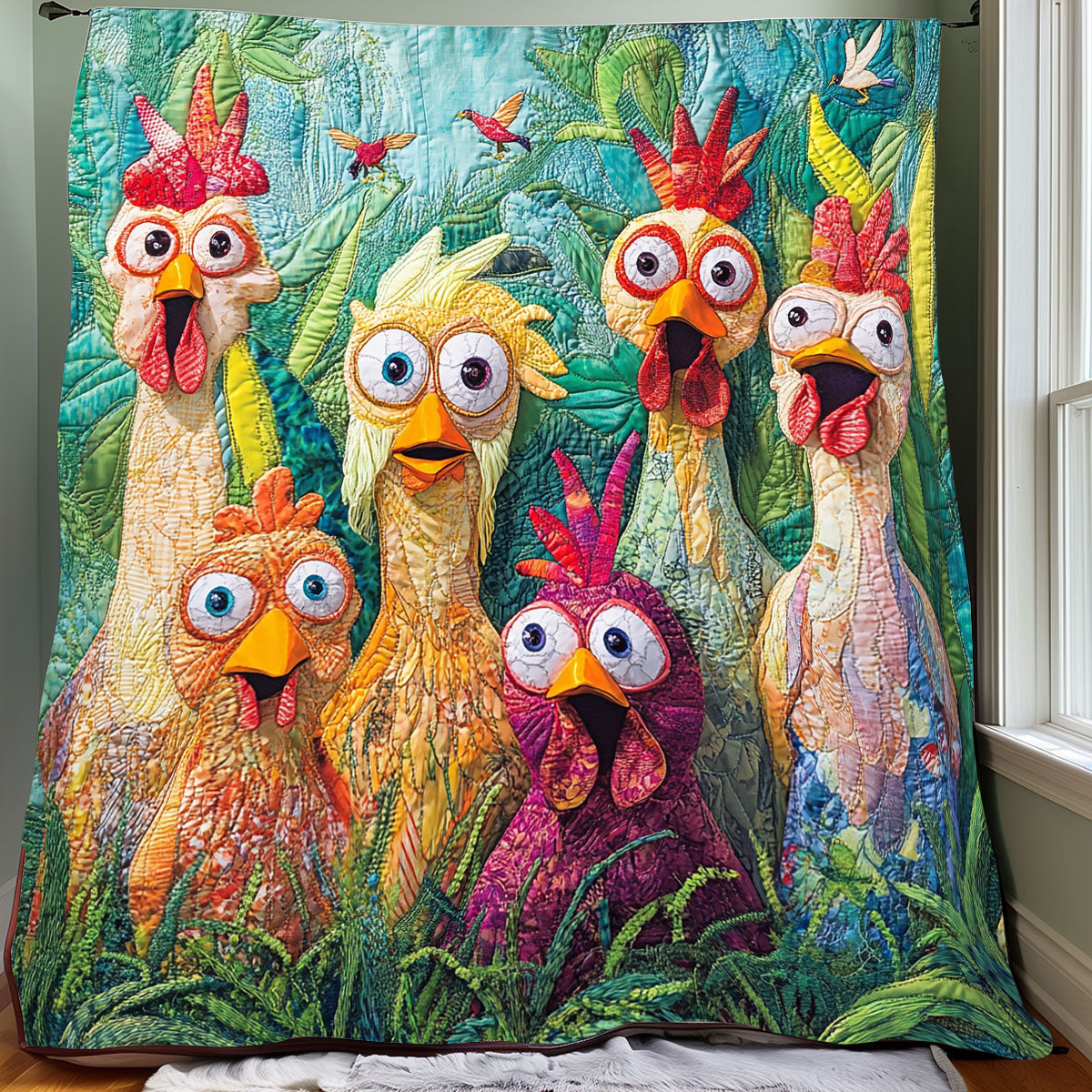 Jungle Funny Chickens Quilt Blanket Queen Size Blanket Christmas Gifts For Sons Girlfriend