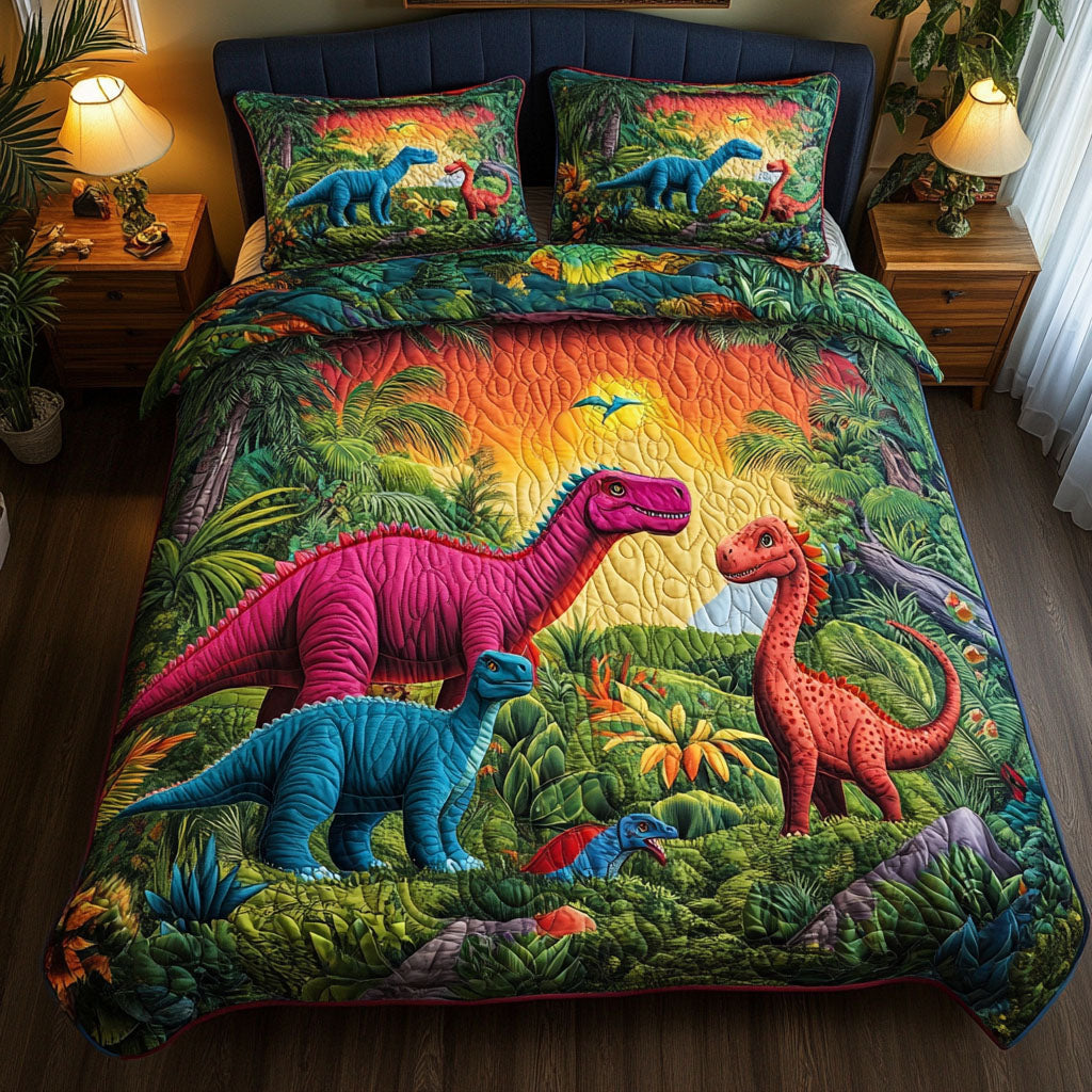 Jungle Giants Quilted Bedding Set Cozy Bedroom Decor Dinosaur Gift Ideas For Adults