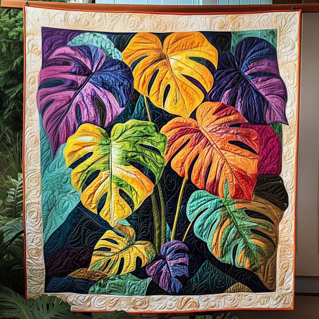 Jungle Leaf Palette Quilted Blanket Christmas Gift Blanket
