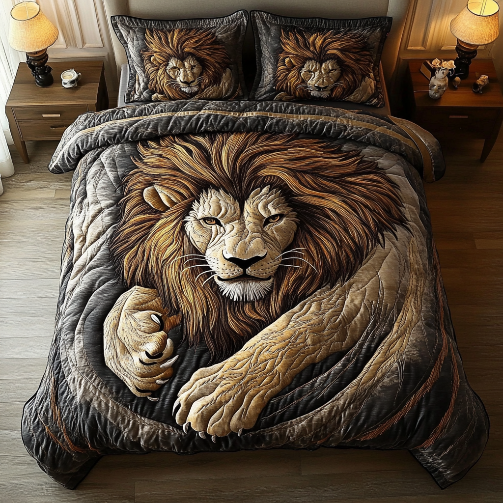 Jungle Majesty Quilted Bedding Set Holiday Duvet Covers Birthday Gifts For Lion Lovers