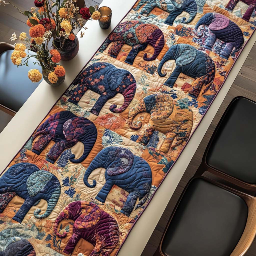 Jungle Memory Quilted Table Runner Dining Room Table Decor Ideas Elephant Gifts For Xmas