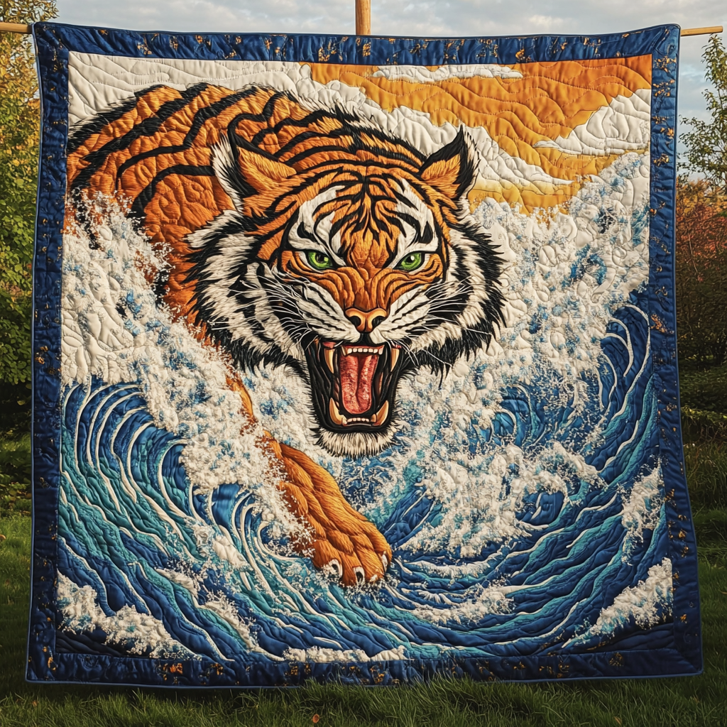 Jungle Sovereign Quilted Blanket  Tiger Blanket Unique Gift For Friend