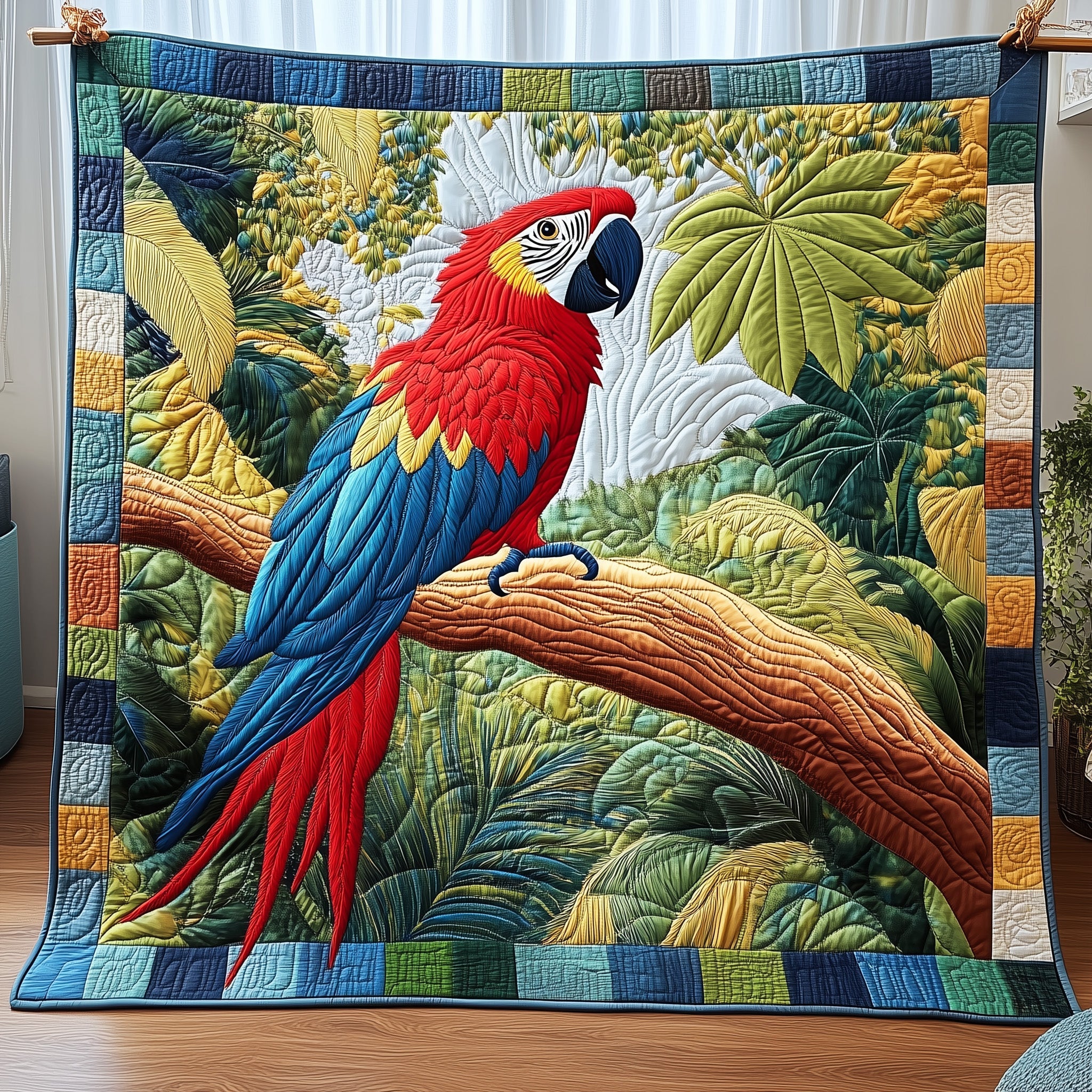Jungle Talk Quilted Blanket Cute Soft BlanketGift For Parrot Lover Owners
