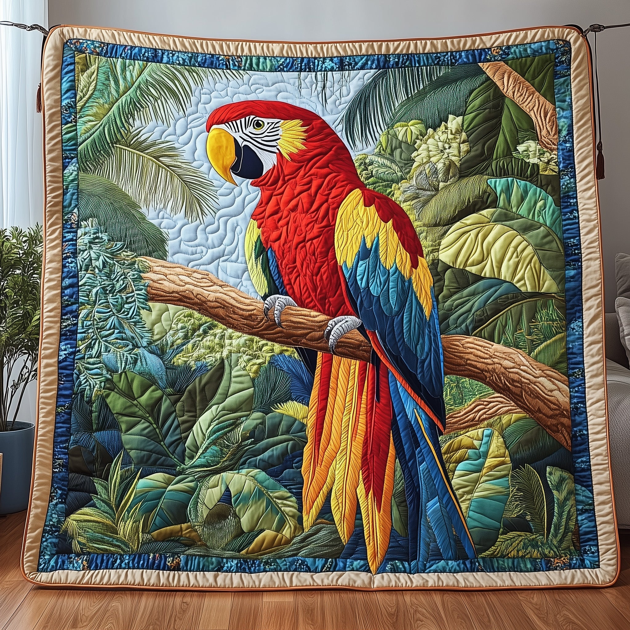 Jungle Talk Quilted Blanket Cute Soft BlanketGifts For Parrot Owners