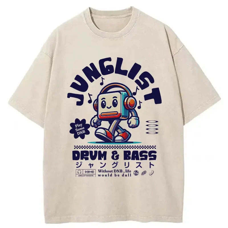Junglist DNB Japan Washed T-Shirt Soft Cotton Daily Wear Tee Gifts For Sister
