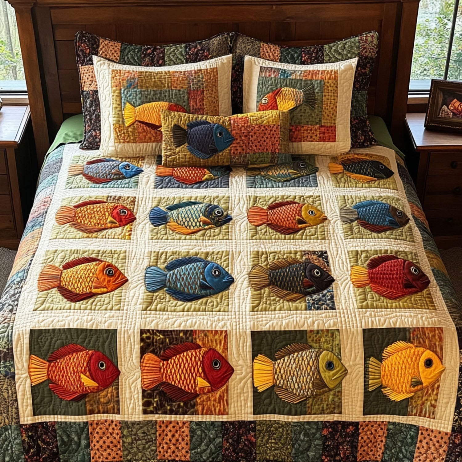 Junior Angler Quilted Bedding Set Cute Room Decor Best Fishing Christmas Gifts