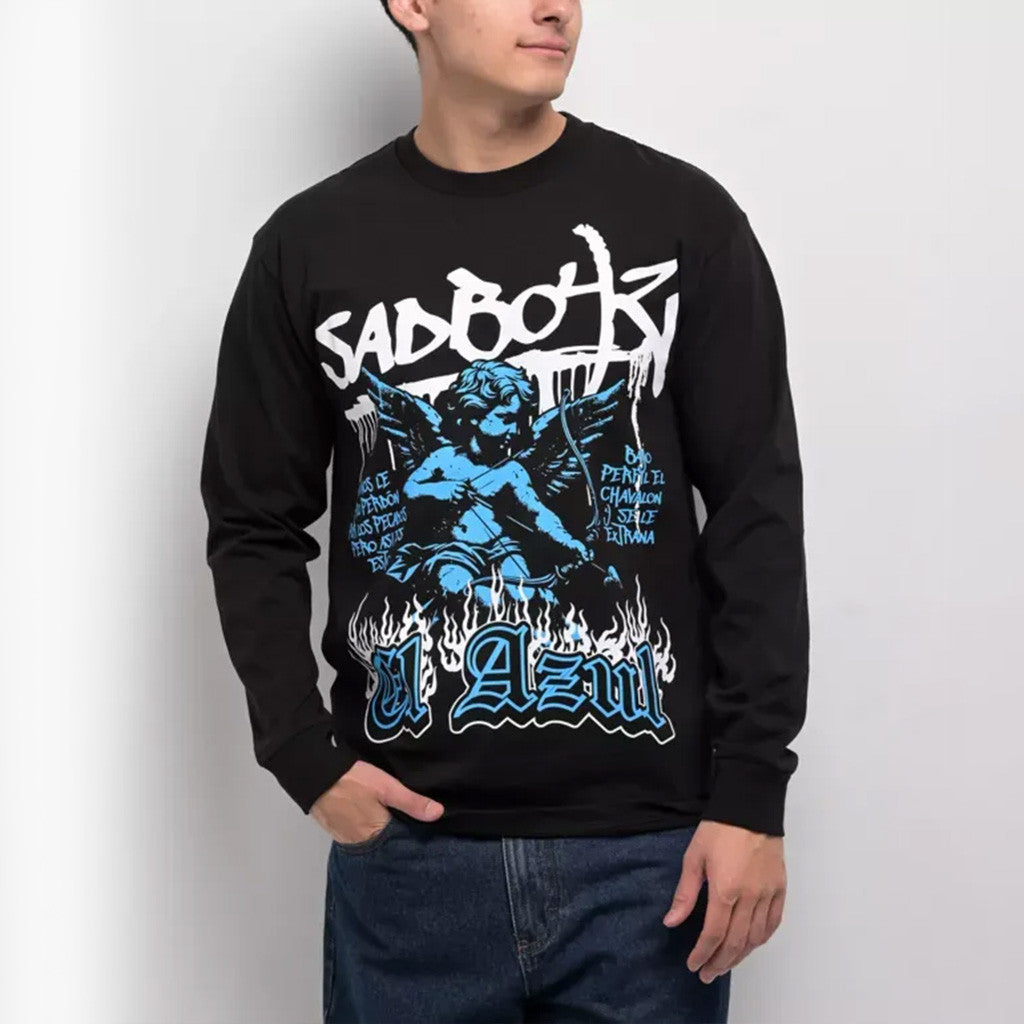 Junior H Sad Boyz Merch Sad Boyz Pray El Azul Black Long Sleeve T-Shirt