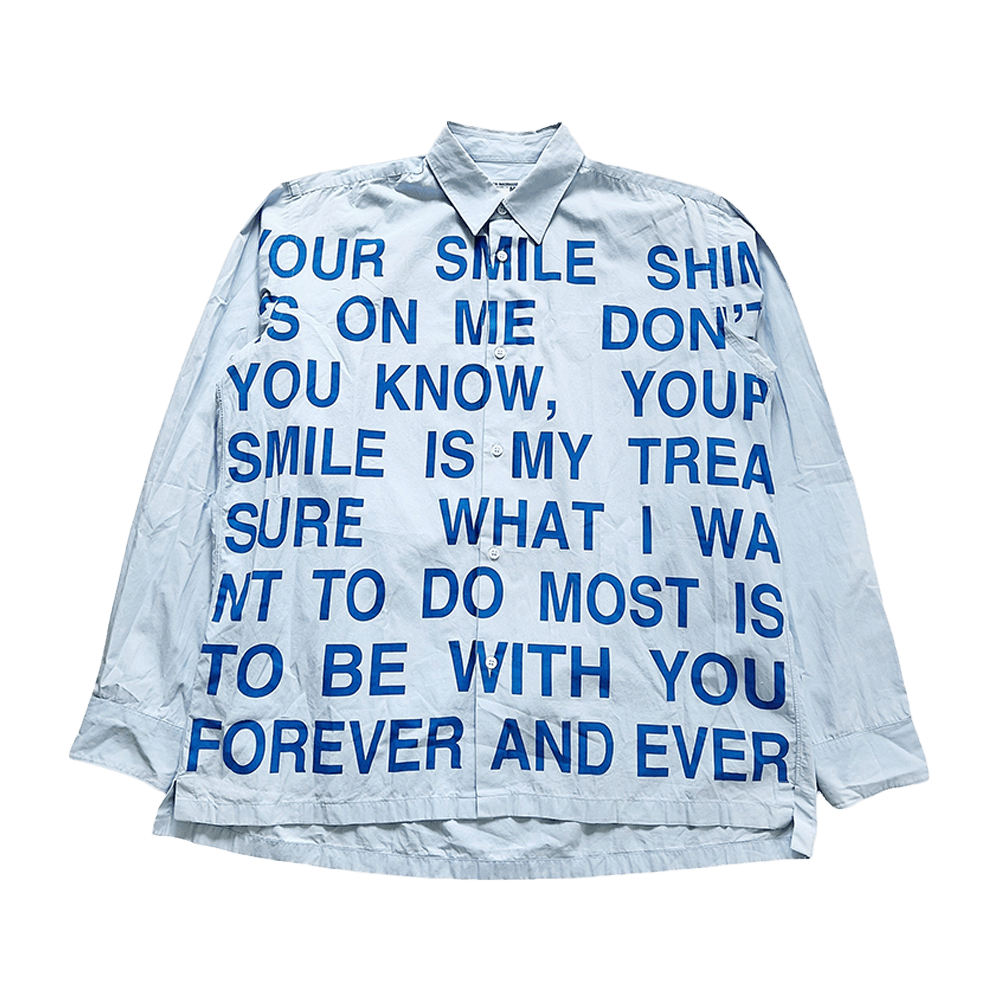 Junya Watanabe Poem Button Up Shirt 2001 Your Smile Poem Shirt Top Father's Day Gifts Junya Watanabe Poem Button Up Shirt 2001 Your Smile Poem Shirt Top Father's Day Gifts