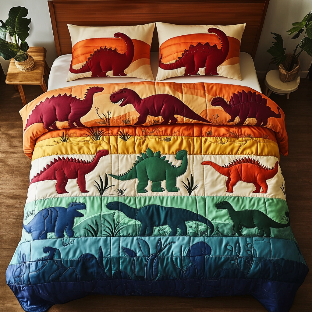 Jurassic Fun Quilted Bedding Set Bed Room Decoration Dinosaur Gift Ideas