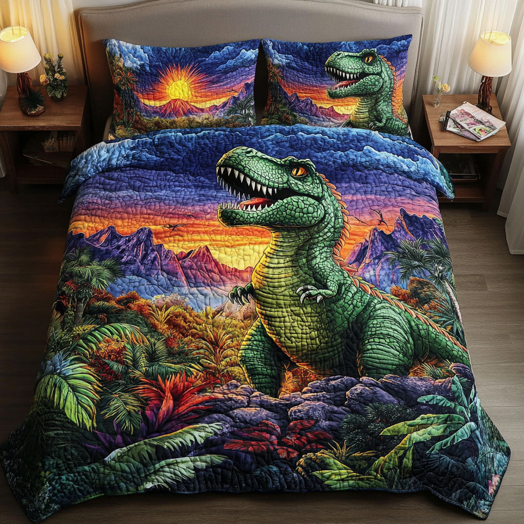 Jurassic Majesty Quilted Bedding Set Cute Room Decor Best Dinosaur Gifts