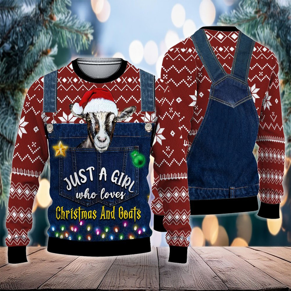 Just A Girl Who Loves Christmas And Goats Ugly Christmas Sweater Xmas Gifts For Girlfriend
