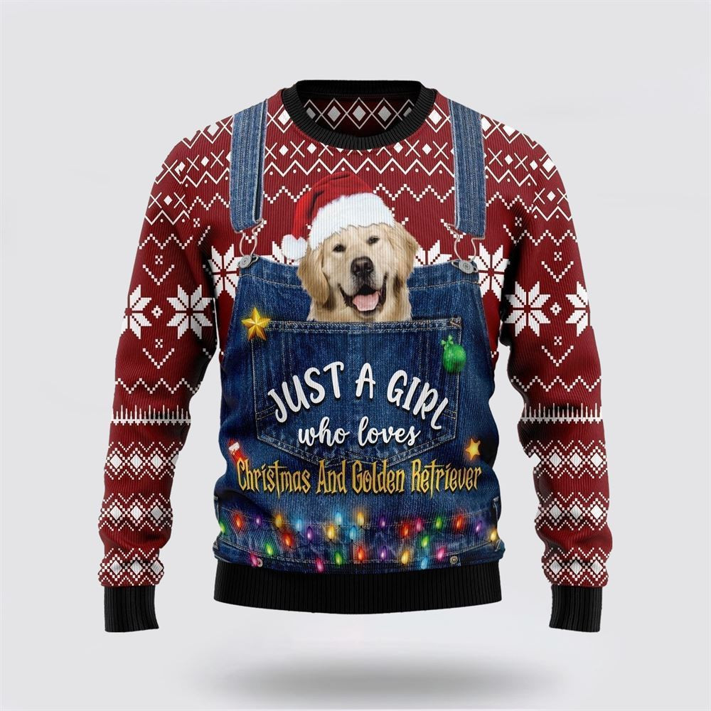 Just A Girl Who Loves Christmas And Golden Retriever Ugly Christmas Sweater Christmas Gift For Dog Love