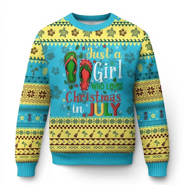 Just A Girl Who Loves Christmas In July Ugly Christmas Funny Tropical Sweater Gifts For Her