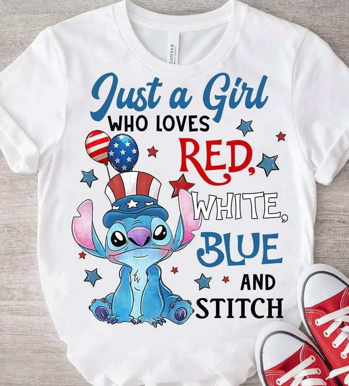 Just A Girl Who Loves Red White Blue And Stitch Shirt 4Th Of July Stitch Lovers Cute Gifts