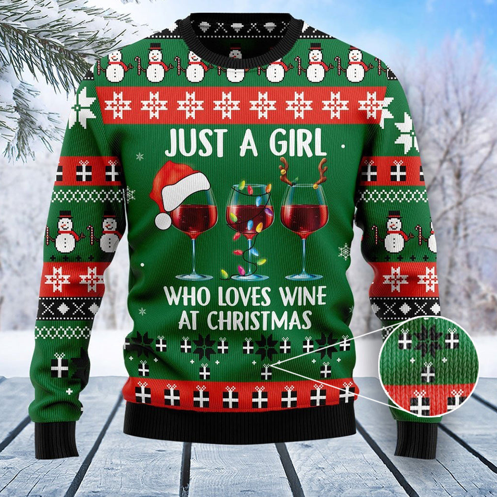Just A Girl Who Loves Wine At Christmas Sweater Ugly Xmas Sweater Gifts For Wine Lovers Just A Girl Who Loves Wine At Christmas Sweater Ugly Xmas Sweater Gifts For Wine Lovers