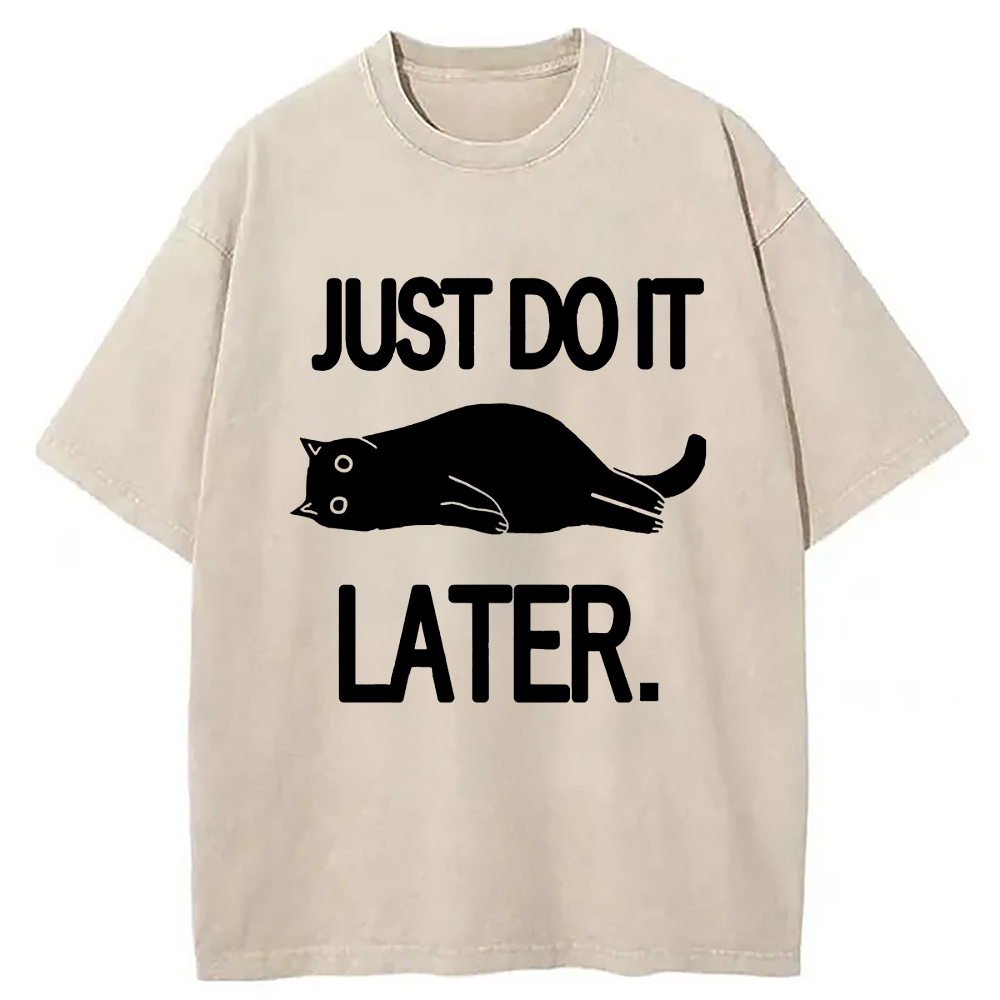 Just Do It Later Cat Washed T-Shirt Soft Cotton Daily Wear Tee Gifts For Brother