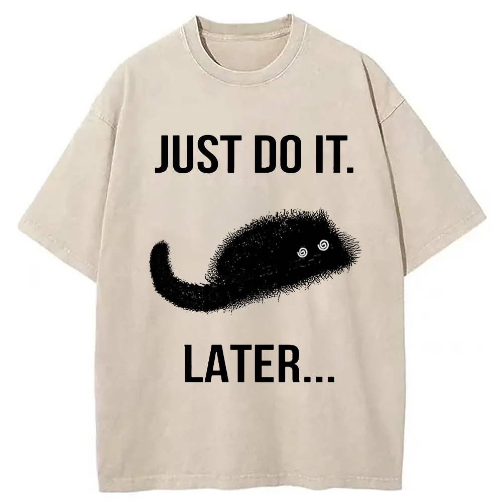 Just Do It Later Washed T-Shirt Funny Graphic Gift For Friends Gifts For Her