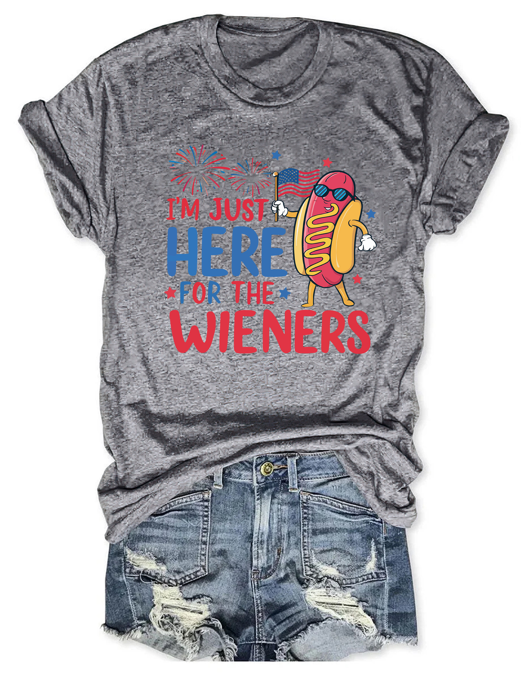 Just Here For The Wieners T-Shirt Funny Graphic Tee Gifts For Americans