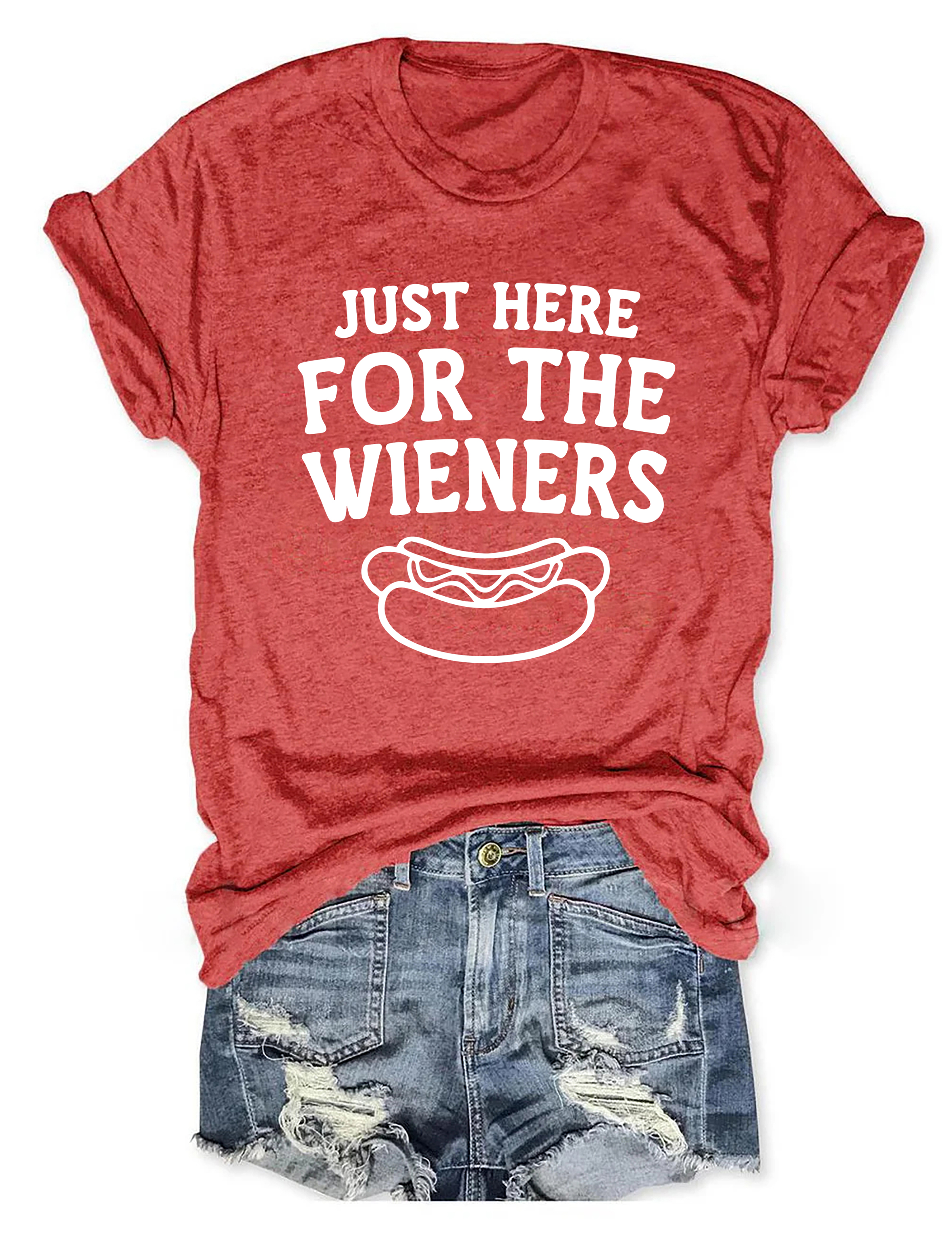 Just Here For The Wieners T-Shirt Novelty Graphic Design Sarcastic Shirt Present For Her