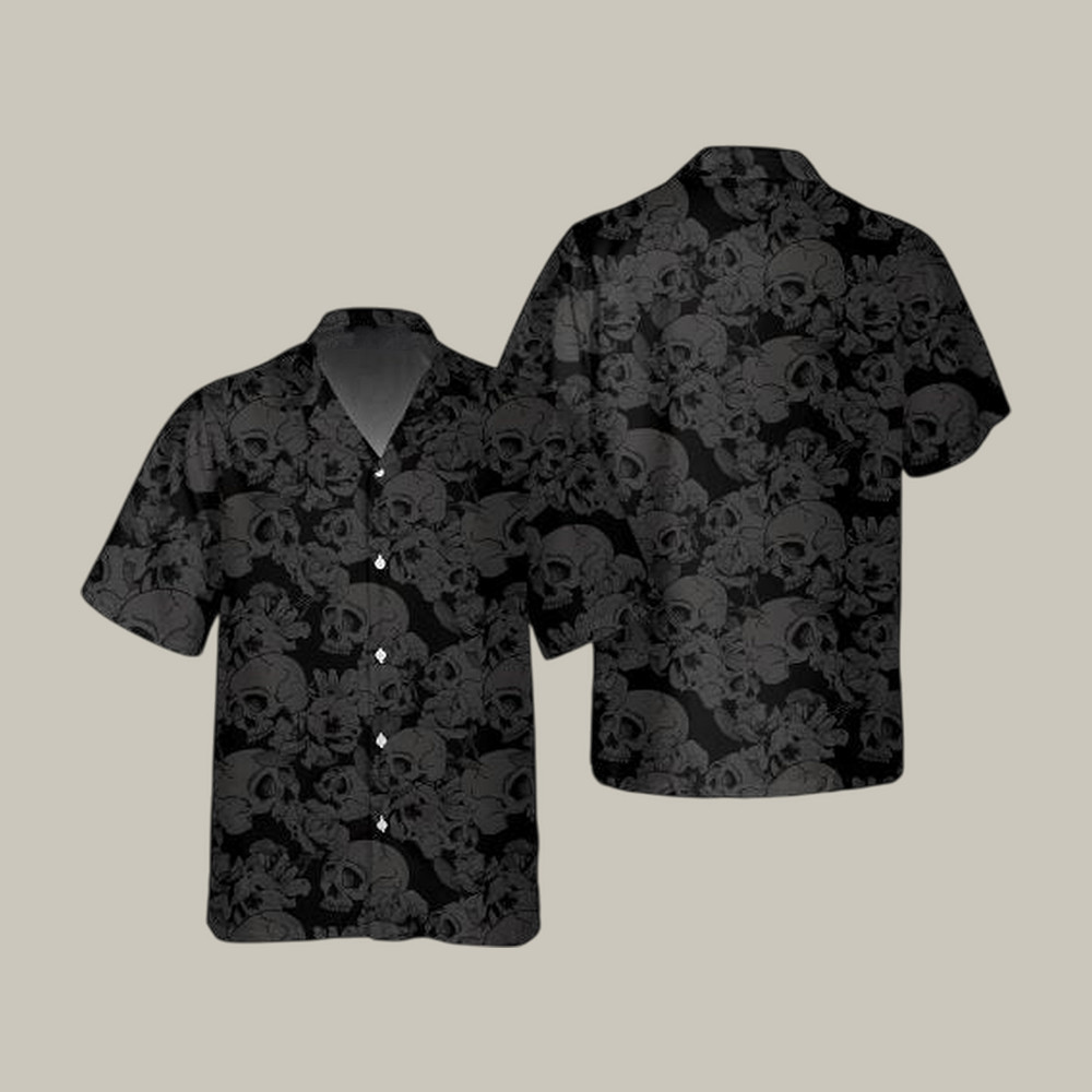 Just Love Skulls Flowers Black Background Skull Hawaiian Shirt Vintage Aloha Shirt Present For Him