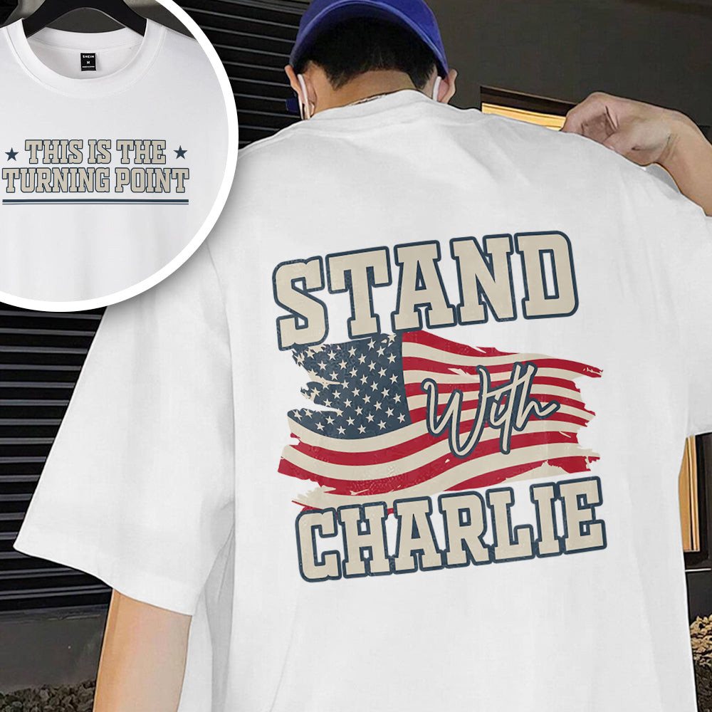 Justice For Charlie Kirk This Is The Turning Point Back And Front Bright Tee Gift for Charlie Kirk Supporters