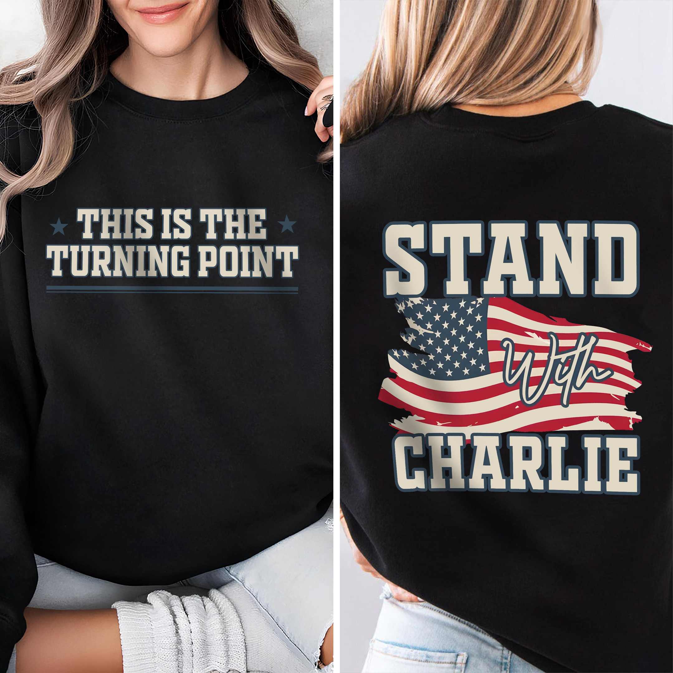 Justice For Charlie Kirk This Is The Turning Point Back and Front Shirt Gift for American Conservatives