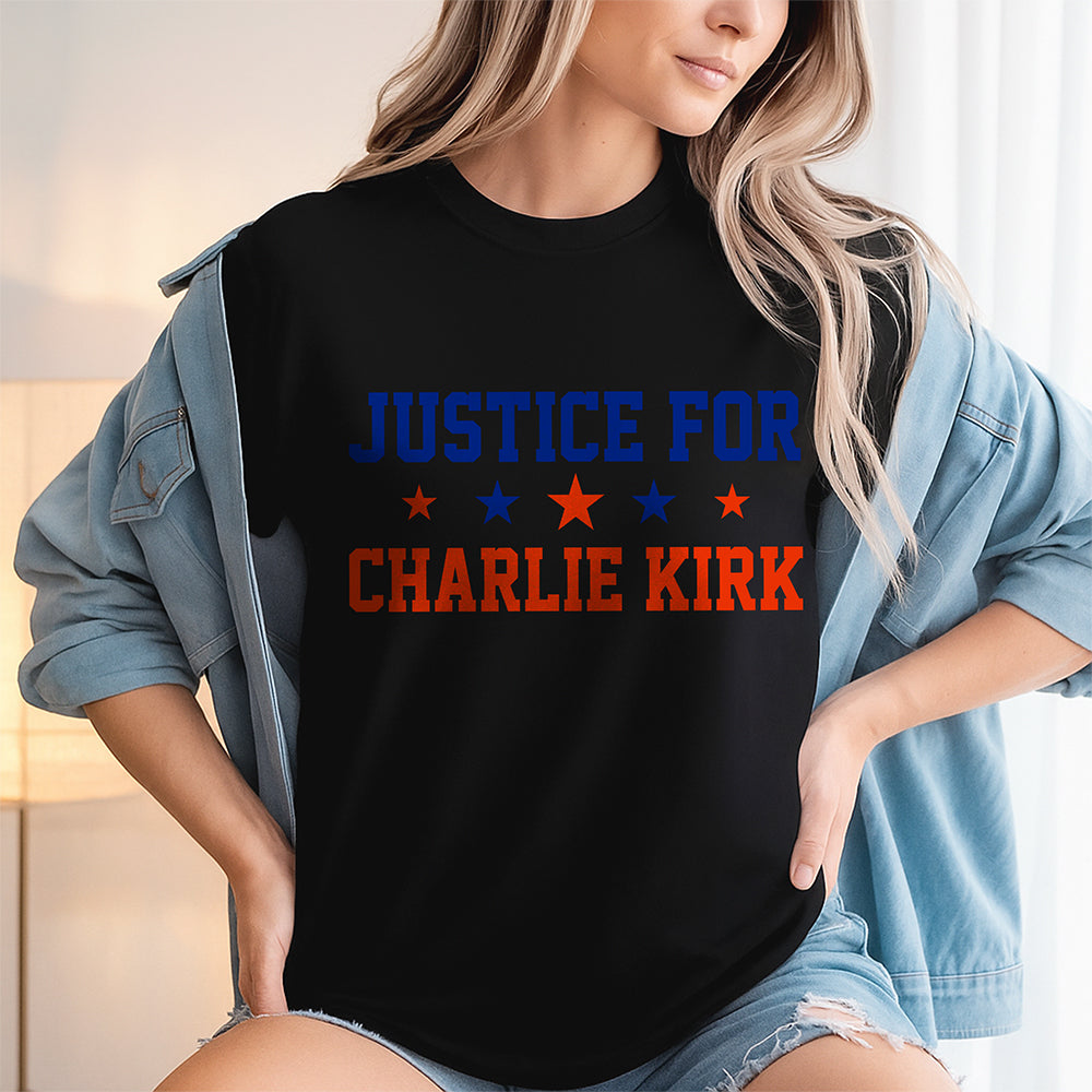 Justice For Charlie Kirk With Star Dark Shirt Gift for Patriots