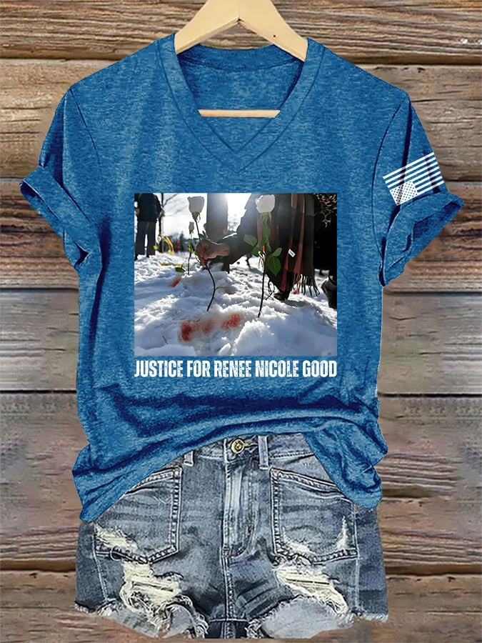 Justice For Renee Nicole Good V-Neck Shirt Anti ICE Clothes Gifts For Wife