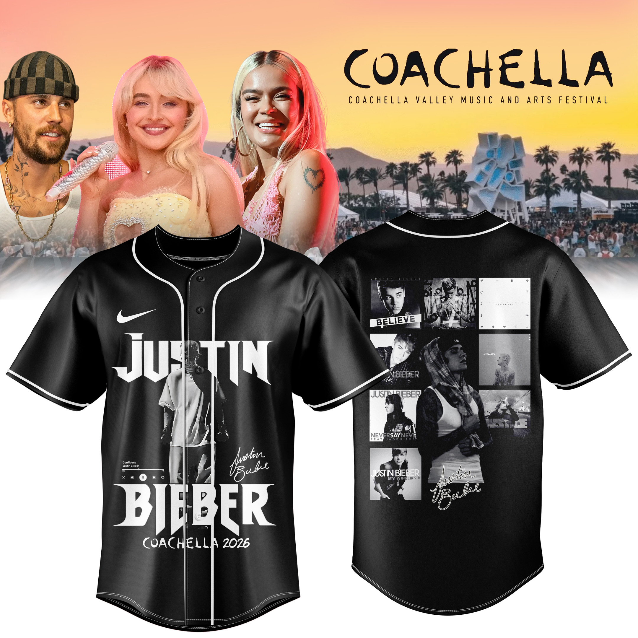 Justin Bieber Coachella 2026 Festival Baseball Jersey Bieberchella 2026 Merch Pop Music Fan Gift