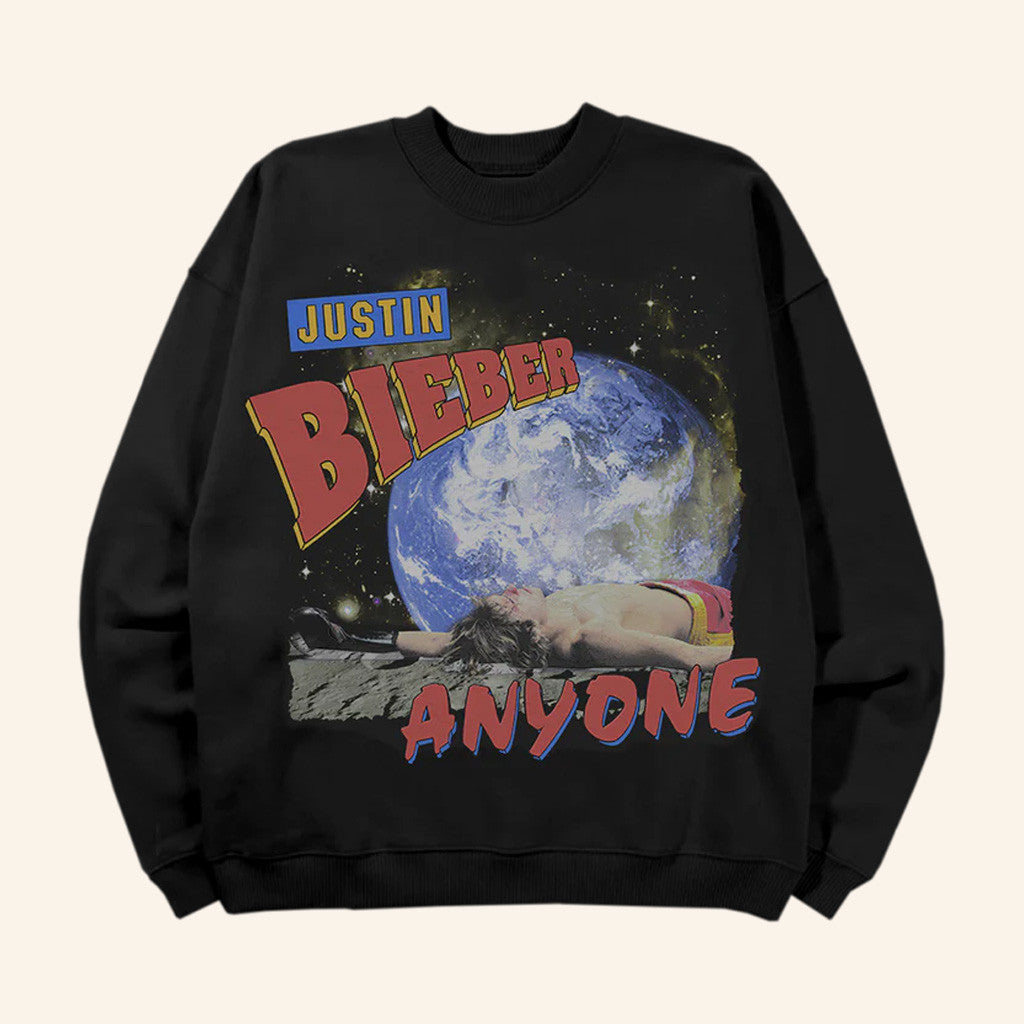 Justin Bieber Merch Anyone Space Crewneck Sweatshirt Birthday Presents For Him Justin Bieber Merch Anyone Space Crewneck Sweatshirt Birthday Presents For Him