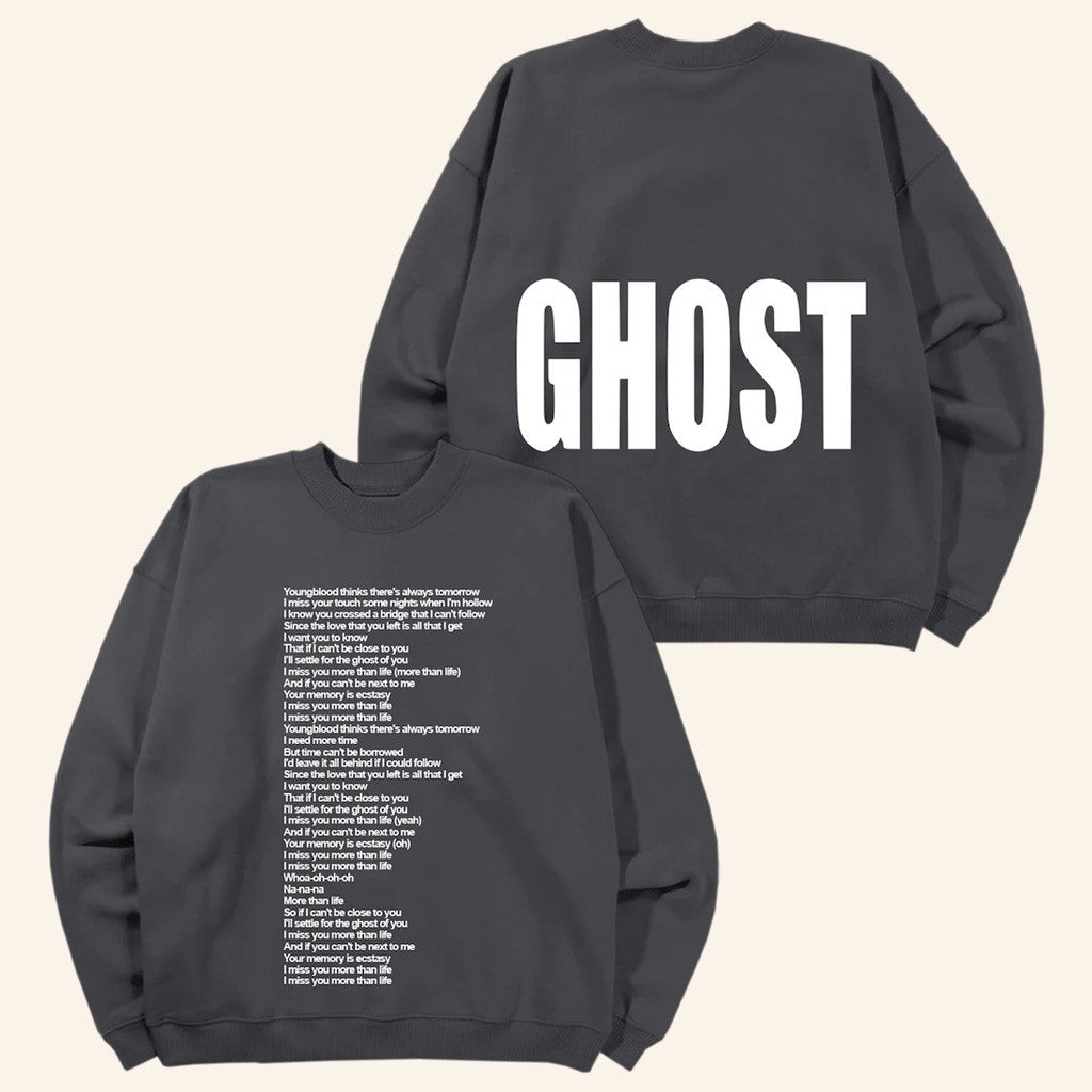 Justin Bieber Merch Ghost Lyrics Crewneck Sweatshirt Gifts For Besties Justin Bieber Merch Ghost Lyrics Crewneck Sweatshirt Gifts For Besties