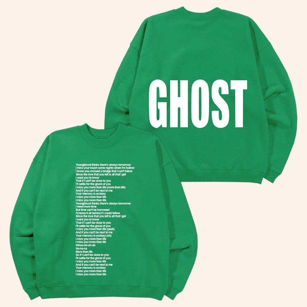Justin Bieber Merch Ghost Lyrics Crewneck Sweatshirt Gifts For Her Justin Bieber Merch Ghost Lyrics Crewneck Sweatshirt Gifts For Her