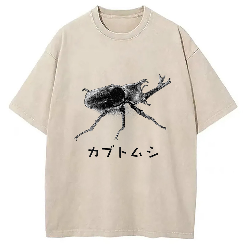 Kabutomushi Japanese Washed T-Shirt Unique Aesthetic Fashion Tee Gifts For Friends