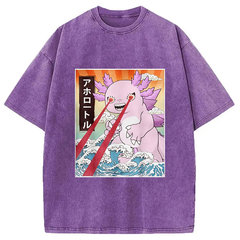 Kaiju Axolotl Japanese Monster Vintage Washed T-Shirt Retro Humor Outfit Idea Gifts For Besties