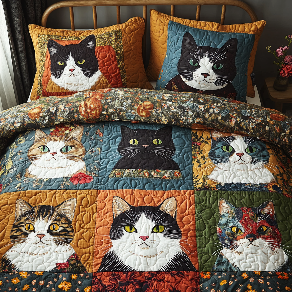 KaleidoCats Quilted Bedding Set Bed Decor Cat Christmas Presents