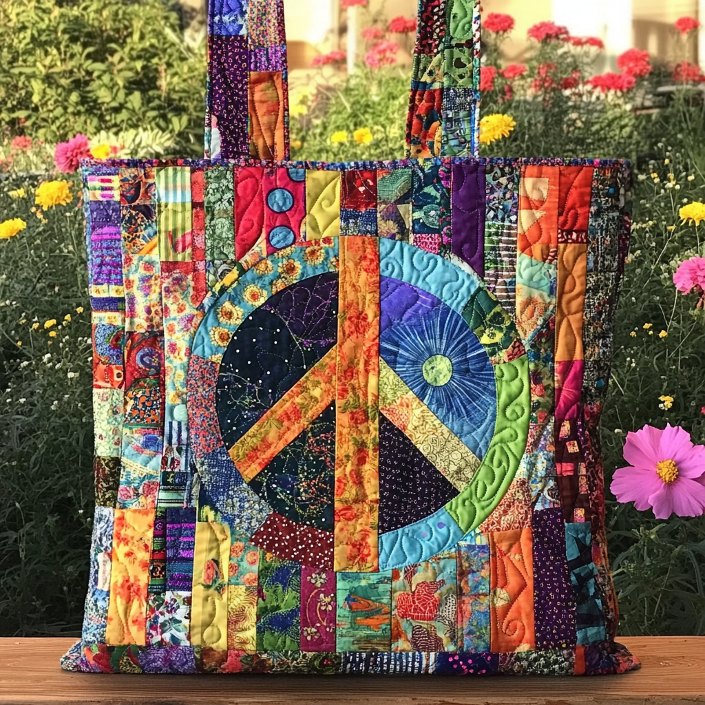 KaleidoPeace Quilted Tote Bag Hippie Christmas Gifts
