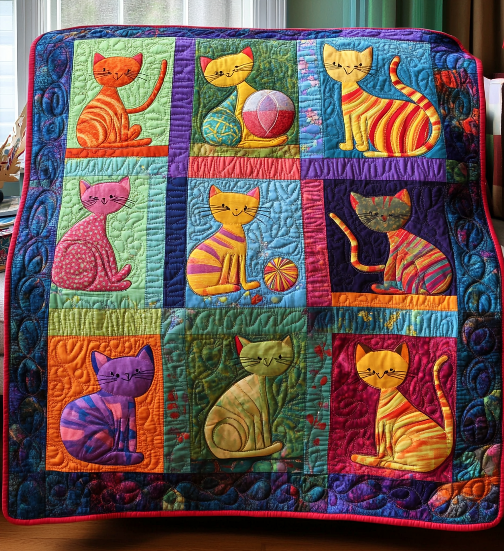 Kaleidoscope Kittens Quilted Blanket Cat Christmas Gifts