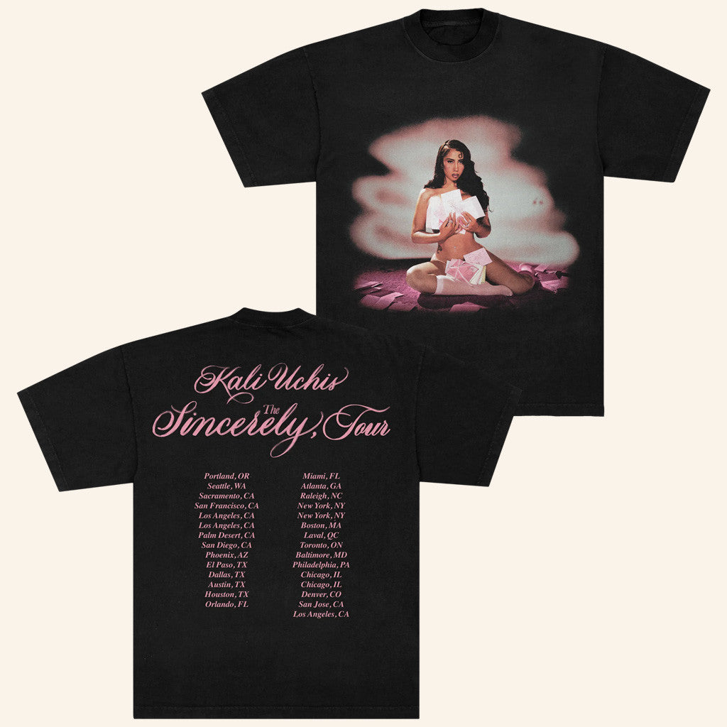 Kali Uchis Merch Sincerely Tour Date Back Black T-Shirt Gifts For Girlfriend