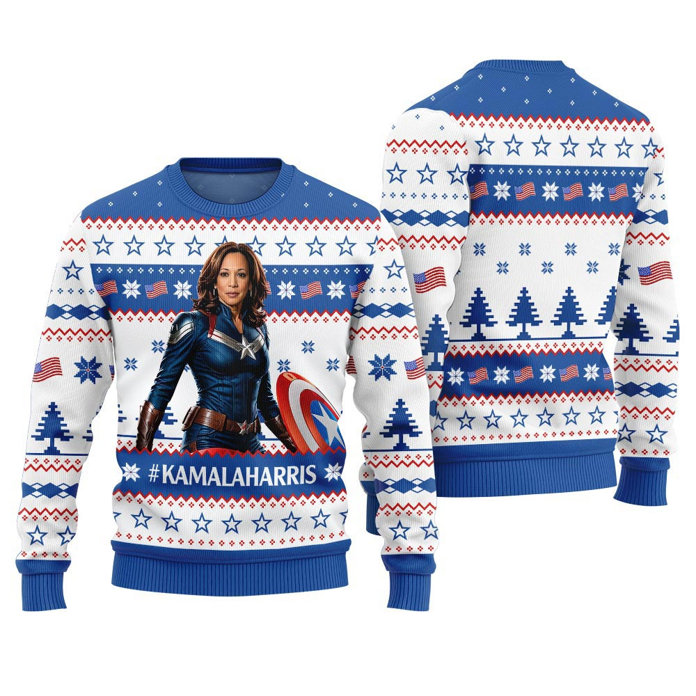 Kamala Harris As Captain America Ugly Sweater Royal Thoughtful Winter Gift Merch for Special Moments