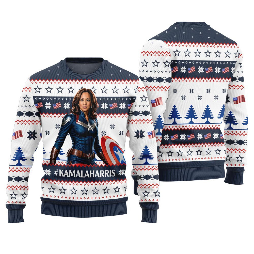 Kamala Harris Captain America Avengers Sweater Navy Custom Christmas Sweatshirt for Family Matching